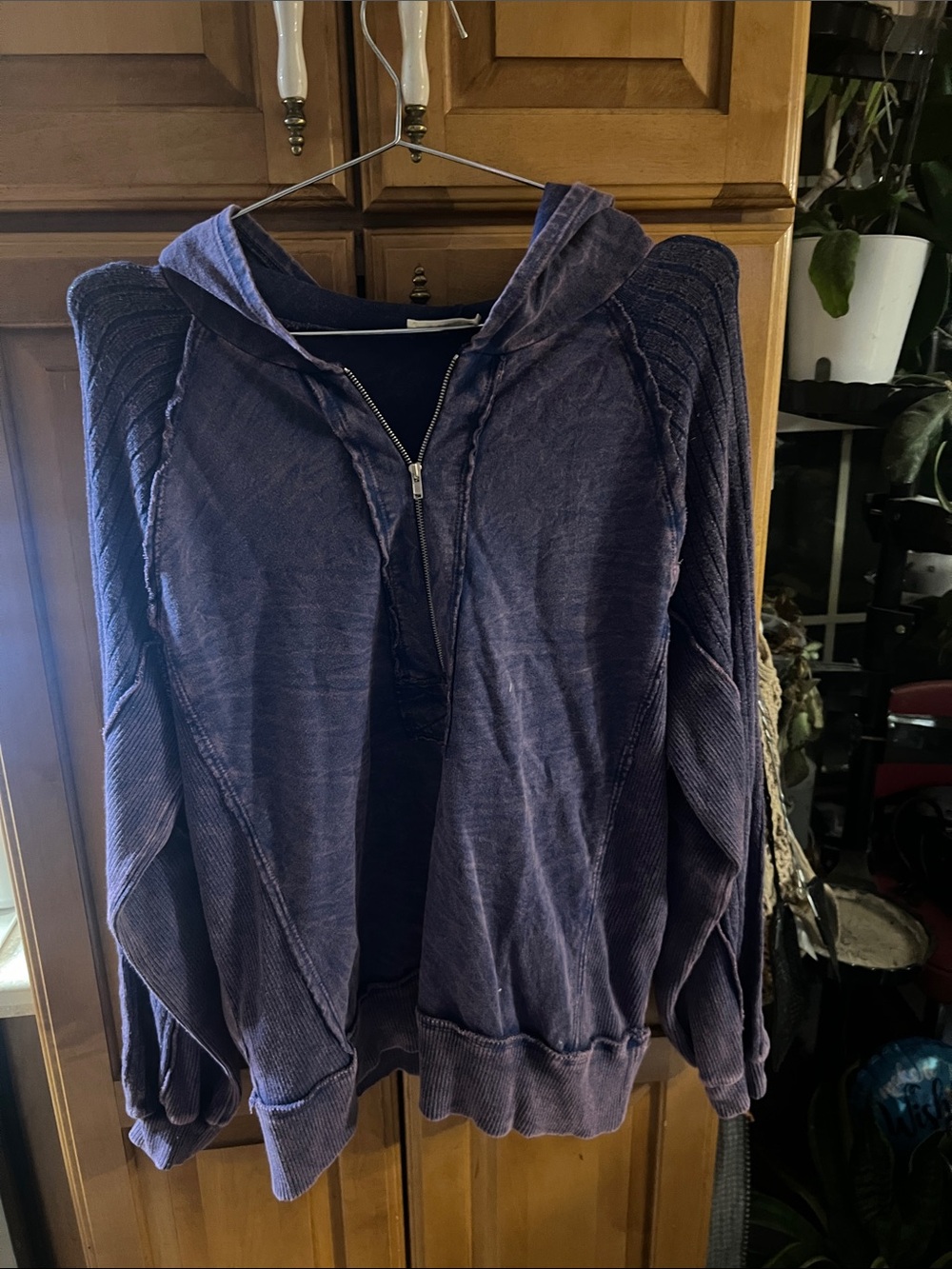 j.Her Hooded Quarter Zip Jacket - Gorgeous Mineral Wash Purple Blue Small